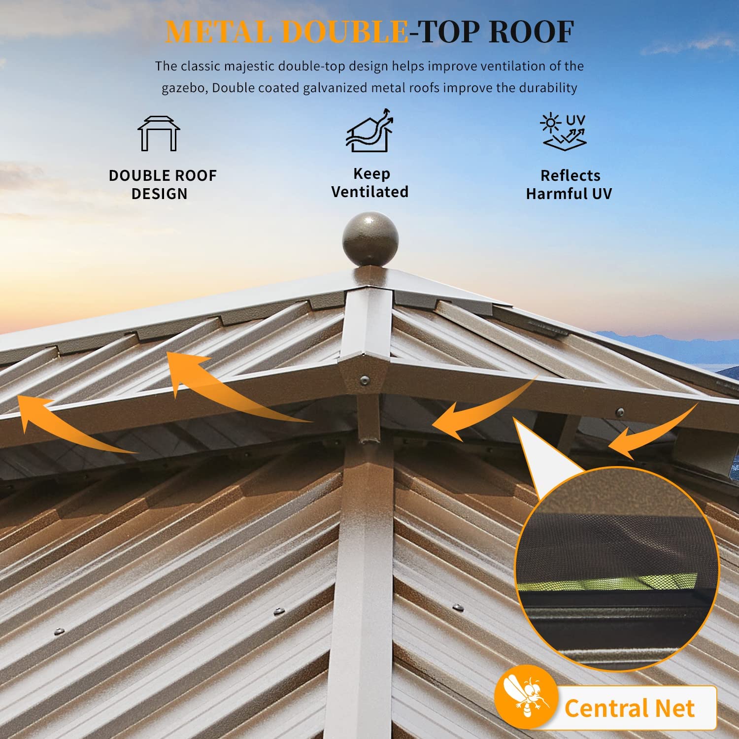 Gazebo Wood Outdoor Sunshade 3.65*6m Gazebos Aluminum Luxury Pavilion Outdoor for Garden